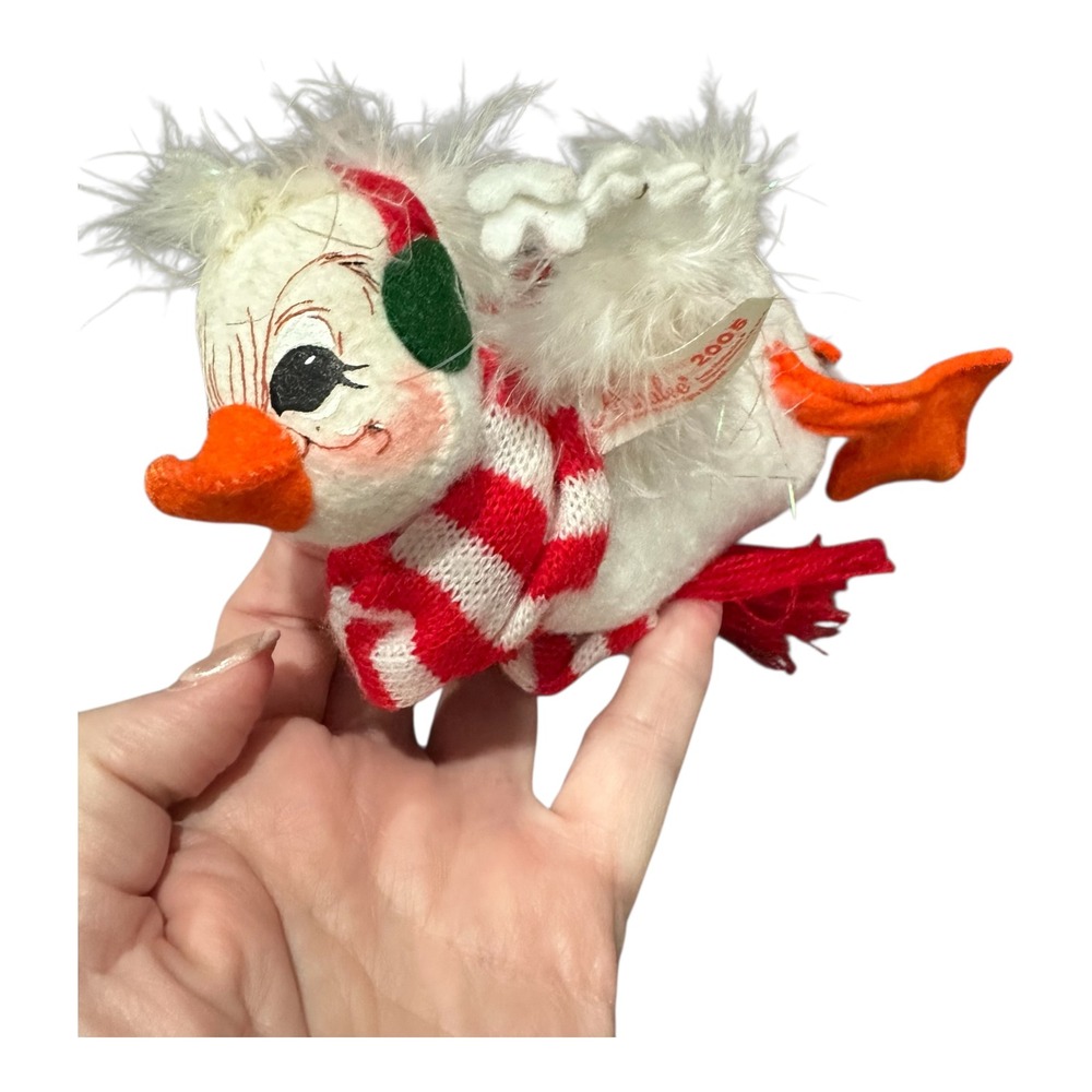 Vtg 2005 Annalee Mobilitee Winter Angel Duck Red White Scarf Christmas Doll 6"